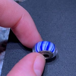 Authentic Pandora ALE 925 Sterling Silver Murano Blue Stripe #790683 Retired
